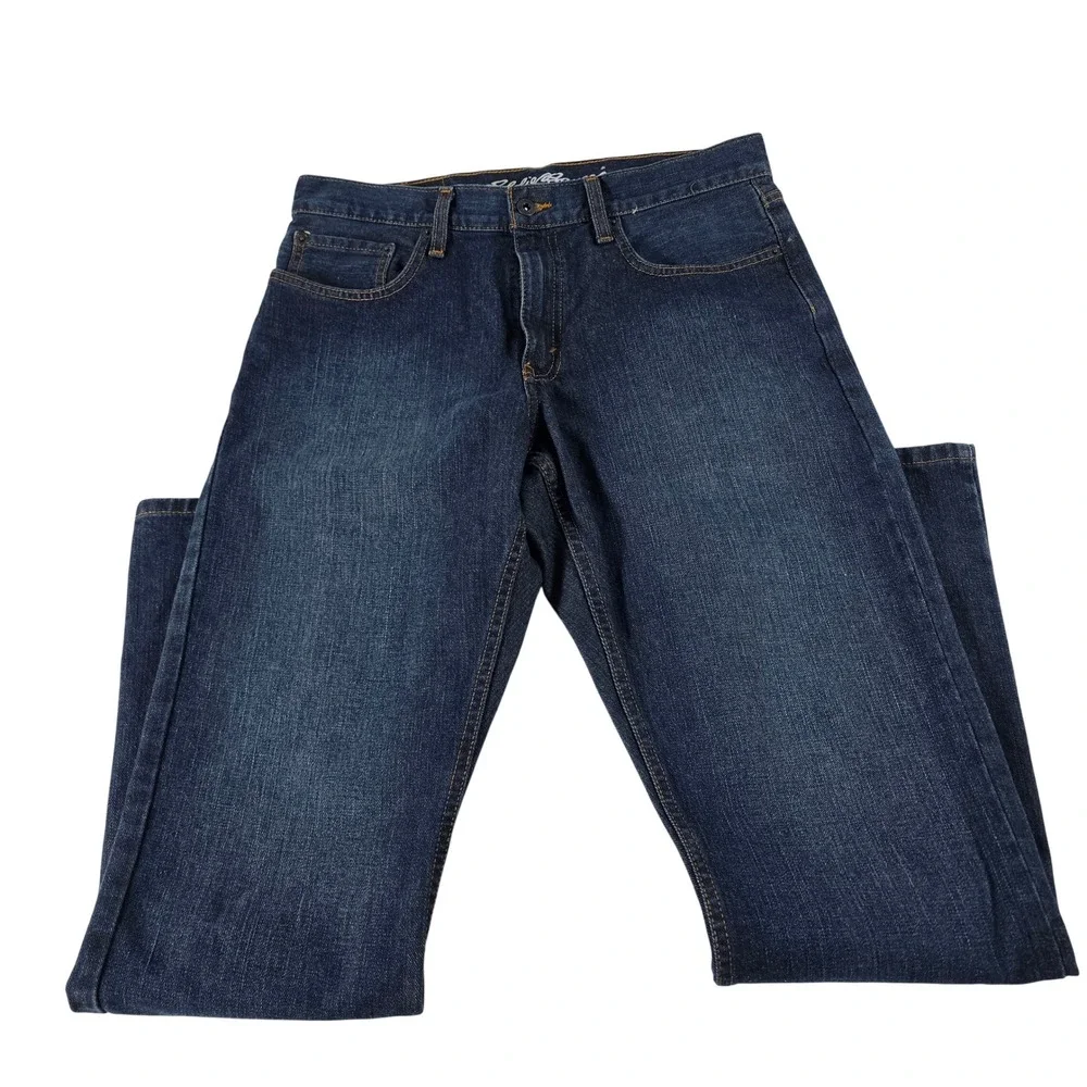 Eddie Bauer Mens Straight Fit Dark Wash 100% Cotton Denim Blue Jeans 32x32